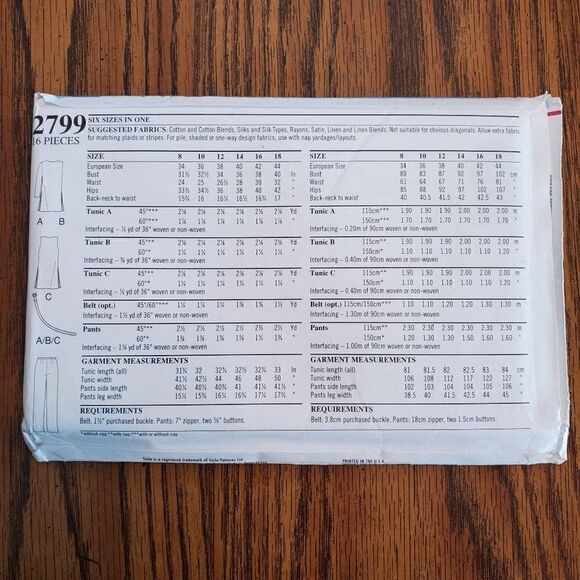 Vintage 90s Style Pattern 2799 Uncut Tunic Blouse Pants A 8-18 - Picture 3 of 3